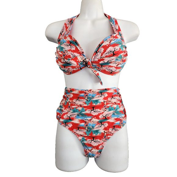DISNEY Mulan Cherry Blossom 2pc High Waist Bottoms & Bikini Underwire Top Large - Picture 4 of 9